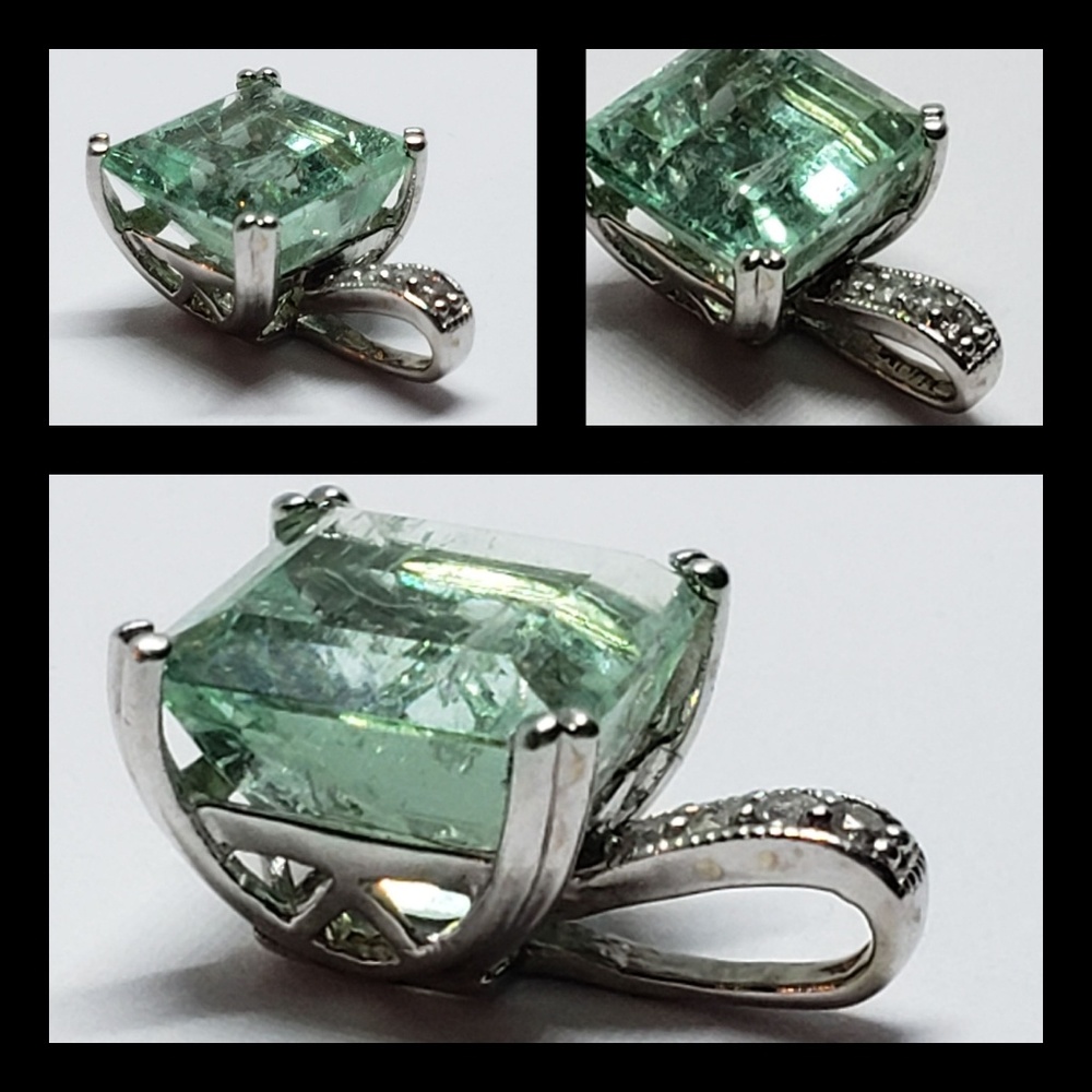 Gift jeanie Emerald Diamond 14K White Gold Pendant - Picture 1 of 7